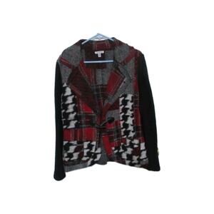Linea Domani Womens Cardigan Sweater Blazer Wool Blend Toggle Red Gra Black Med.